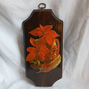 Vintage Holiday Poinsettias Wooden Wall Hanging Plaque